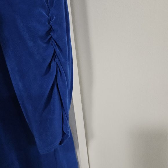 Chico's Travelers Size 3 (XL) Cobalt Blue Stretch Knit 3/4 Shirred Sleeve Tunic - Picture 3 of 5